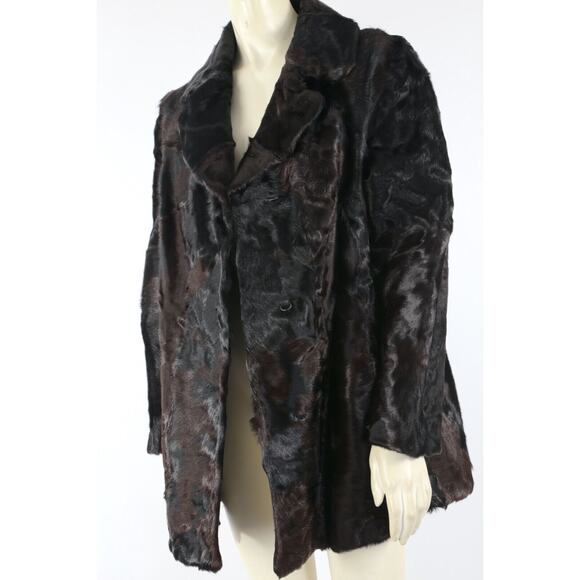 Vintage Dark Brown Lamb Fur Collared Short Coat Size S - Picture 10 of 10